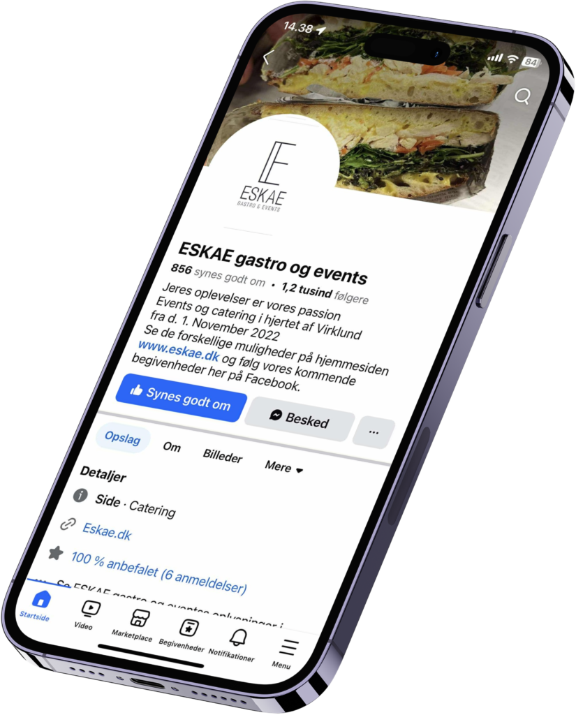 ESKAE gastro og events Facebook-side på smartphone